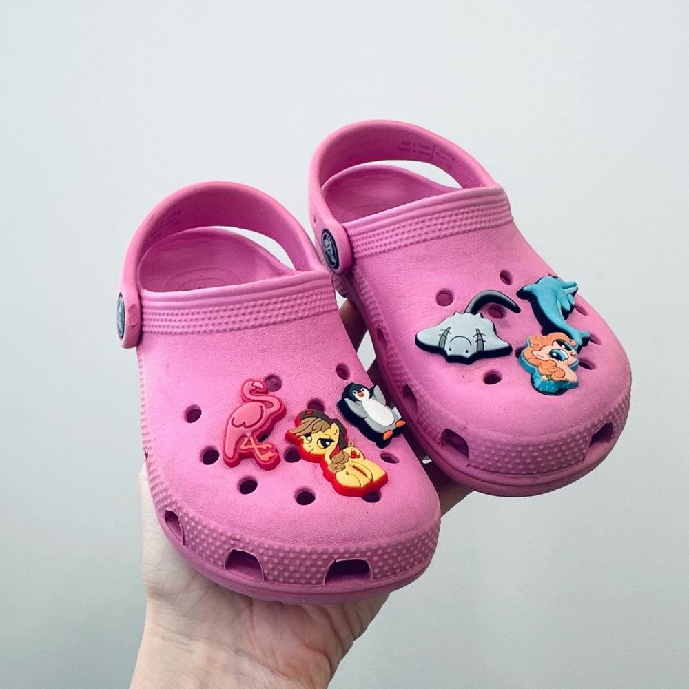 Kids Pink Crocs with Fun Charms